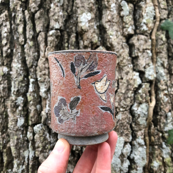 Large Cherry Pink hand painted Straight Tea Cup | Yangyang Li, YUNBAI STUDIO, Jingdezhen