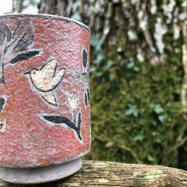 Large Cherry Pink hand painted Straight Tea Cup | Yangyang Li, YUNBAI STUDIO, Jingdezhen