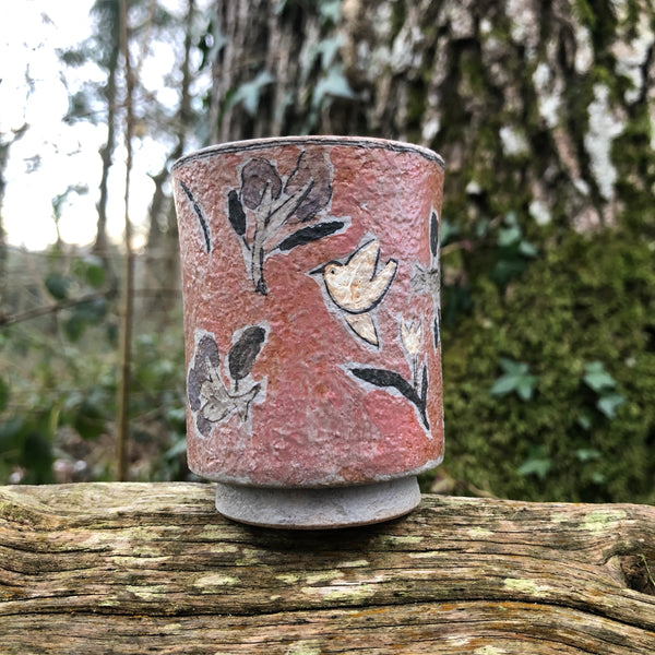 Large Cherry Pink hand painted Straight Tea Cup | Yangyang Li, YUNBAI STUDIO, Jingdezhen