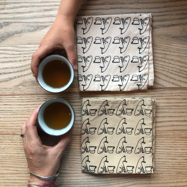 Comins Cat Tea Napkin : White Organic Cotton