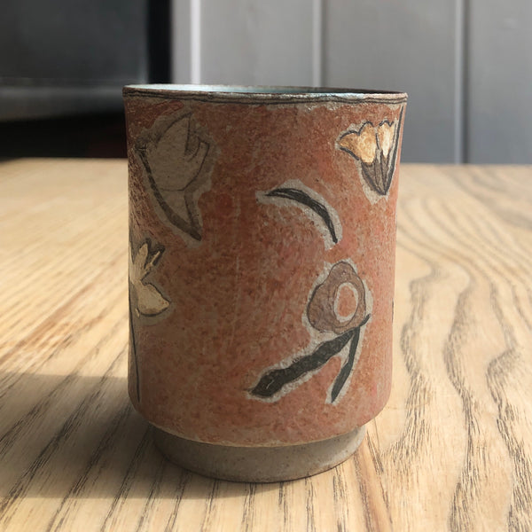 Large Cherry Pink hand painted Straight Tea Cup | Yangyang Li, YUNBAI STUDIO, Jingdezhen