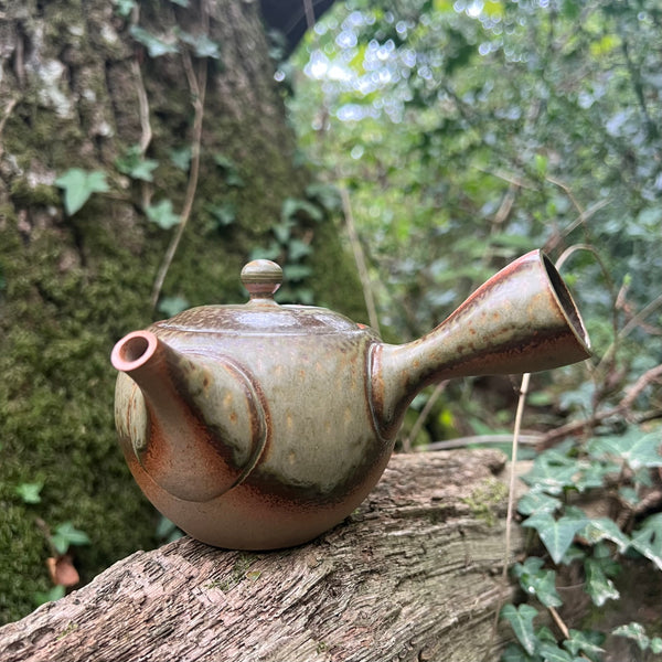 Dark Green and brown Tokoname Kyusu 320ml [Stainless Steel Mesh Strainer]