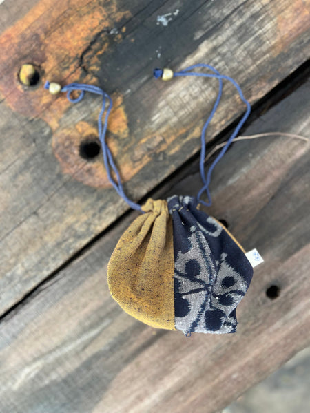 Kurume Kasuri Drawstring Bag : Yellow/Blue [Chikuho city : Fukuoka]