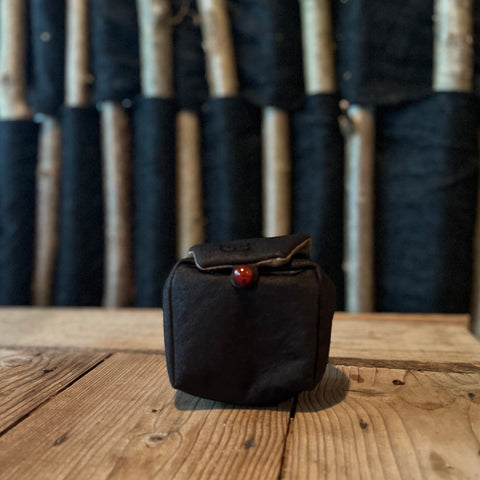Black Sheen Tea Bag 8cm x 8cm with red button | Zhu Rong Studio Jingdezhen