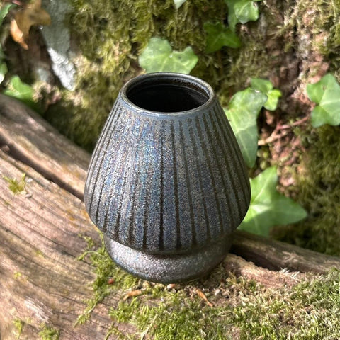 Grey Shimmer Mino-yaki chasen holder / kusenaoshi [茶筅くせ直し] [Meisen Kiln (明泉窯]
