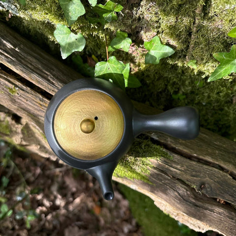 200ml Gold Lid Maru-gata (丸形) Ikomi Kokudei kyusu with sesame strainer [Shōhō Kiln]