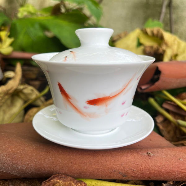 Hand Painted Fish Gaiwan : Huang Xiaokang Jingdezhen