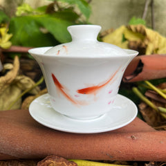 200ml Hand Painted Fish Gaiwan : Huang Xiaokang Jingdezhen