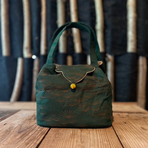 Green sunburst (with shaped flap) 18x15x15cm Tea Bag with yellow button | Zhu Rong Studio Jingdezhen