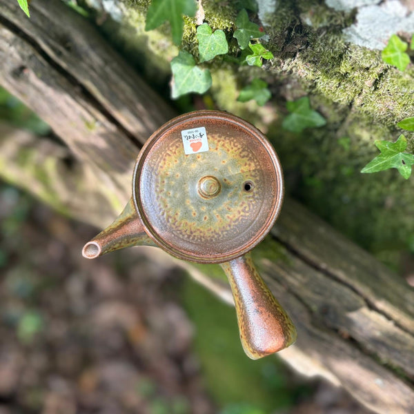 350ml green/brown Irabo glaze Tokoname-yaki kyusu with sesame filter (Issin kiln)