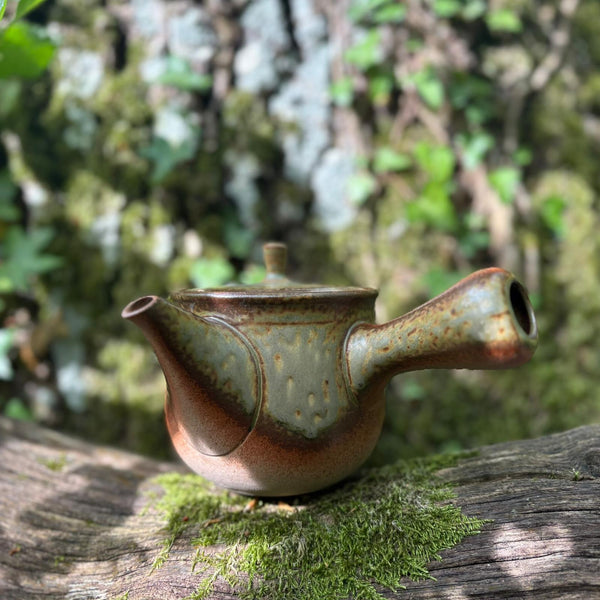 350ml green/brown Irabo glaze Tokoname-yaki kyusu with sesame filter (Issin kiln)