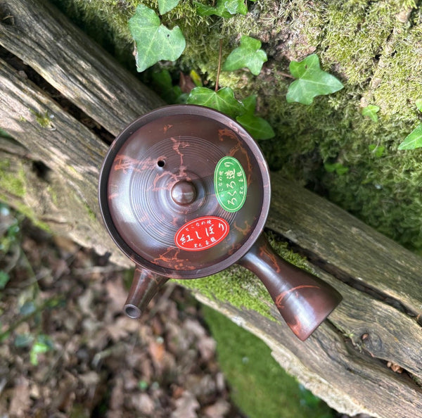 150ml Brown Clay Benishibori Kyusu with sesame filter [Gyokuryū Kiln]