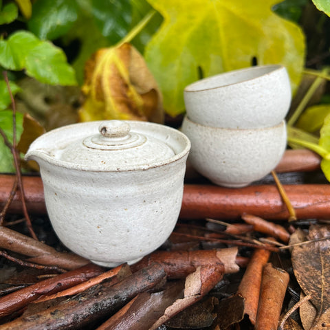 80ml iron clay with matt white glazed tea set with two 30ml cups    [Seong Il Hong : Boseong, South Korea ]