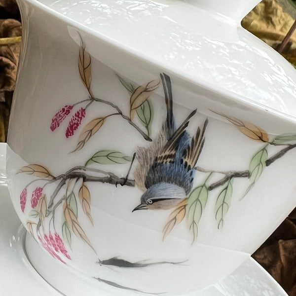 Hand Painted 'Bird' Gaiwan : Huang Xiaokang : Jingdezhen