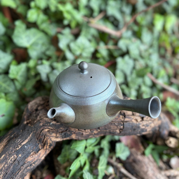 230ml Silver / Grey Matt/Metallic Hira-Kyusu with sesame filter [Tomohiro Kiln]