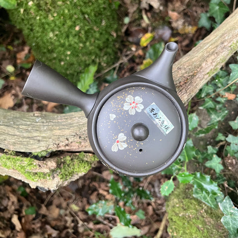 Everyday range : 360ml Black Flower sparkle Tokoname Kyusu Teapot Belt Strainer [Tomisen Kiln]