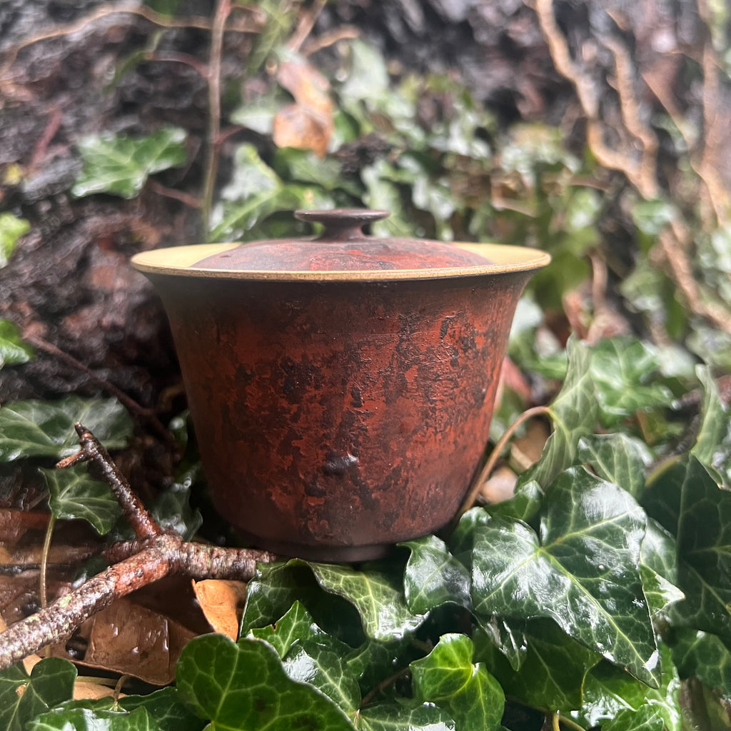 100ml Mottled Maroon / yellow gold Gaiwan (straight edge) : Lu Dan Cheng Jingdezhen