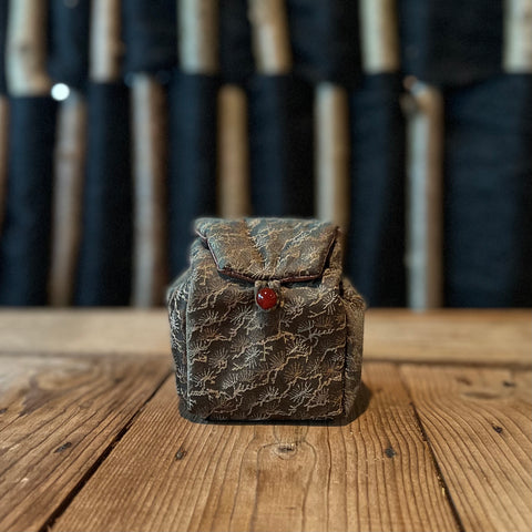 Grey Marble Tea Bag 8cm x 8cm x 8cm with dark red button | Zhu Rong Studio Jingdezhen