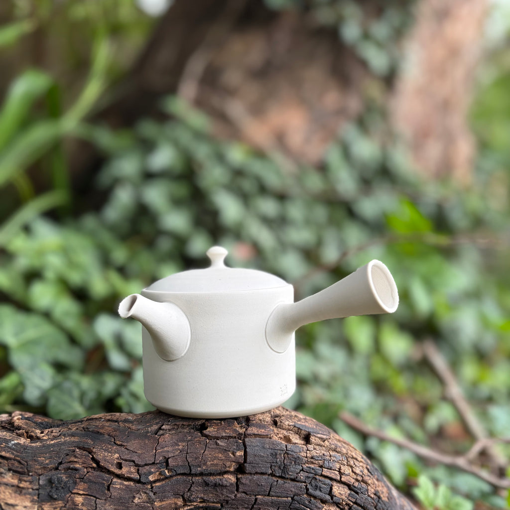 200ml Matt White modern style kyusu with sesame strainer [Fujita Tokuta]