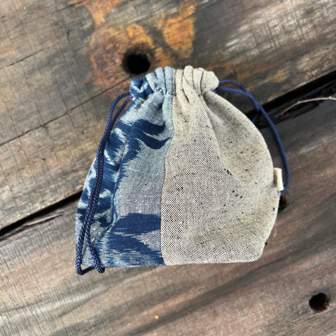 Kurume Kasuri Drawstring Bag : Grey/Blue [Chikuho city Fukuoka]