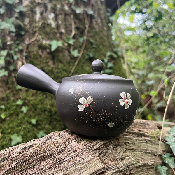 Everyday range : 360ml Black Flower sparkle Tokoname Kyusu Teapot Belt Strainer [Tomisen Kiln]