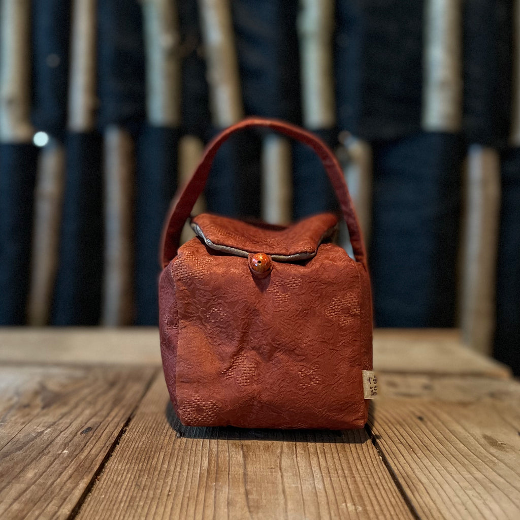 Burnt orange/red 10x10x10cm Tea Bag with red button | Zhu Rong Studio Jingdezhen