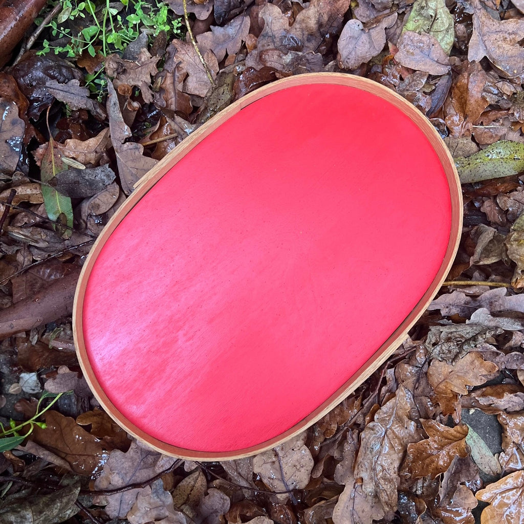 Red Tea Tray with Oak Band [Shaker Style]