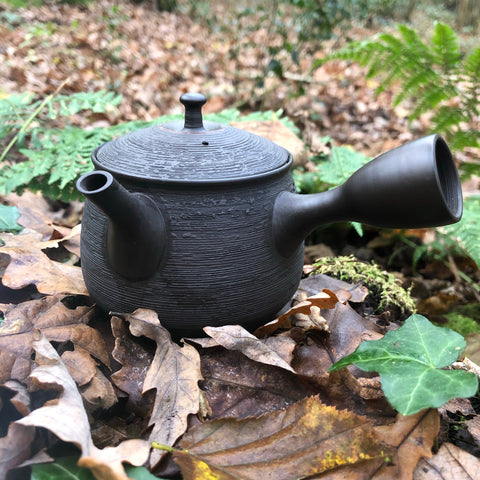Black Kyusu Teapot with patterned lid  320ml (ceramic strainer)