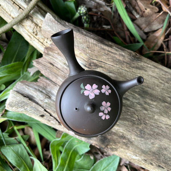 Black with flowers Tokoname Kyusu Teapot 140ml [Ceramic Strainer]