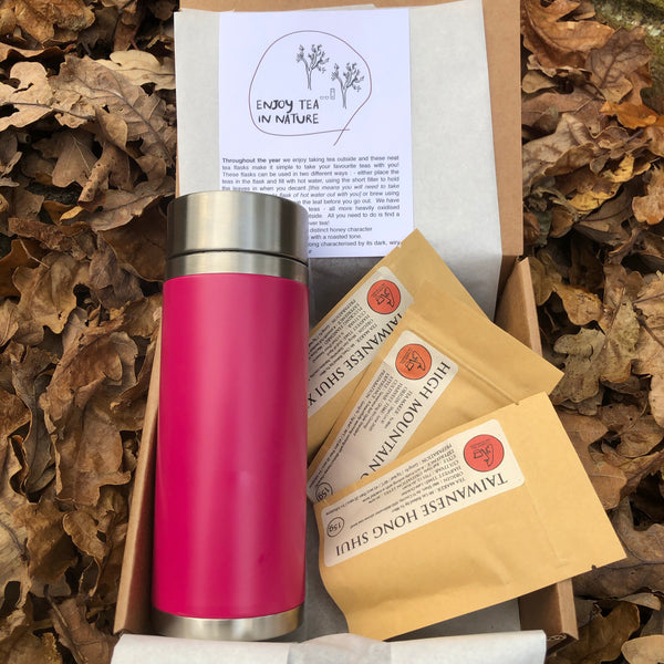 Enjoy tea in nature [gift set] : Pink flask