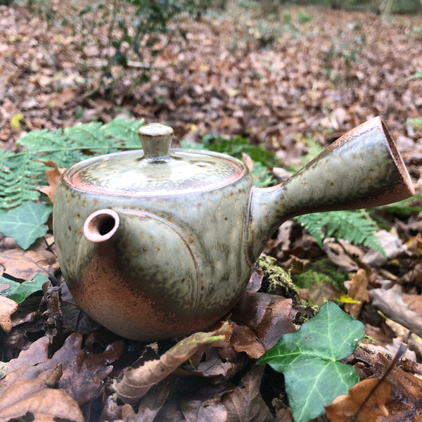 Rustic Green and brown Tokoname Pouring Teapot 290ml [Stainless Steel Mesh Strainer]