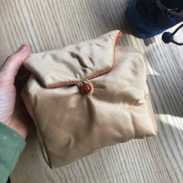 Golden Tea Bag with red button (internal pockets)  | Zhu Ring Studio Jingdezhen